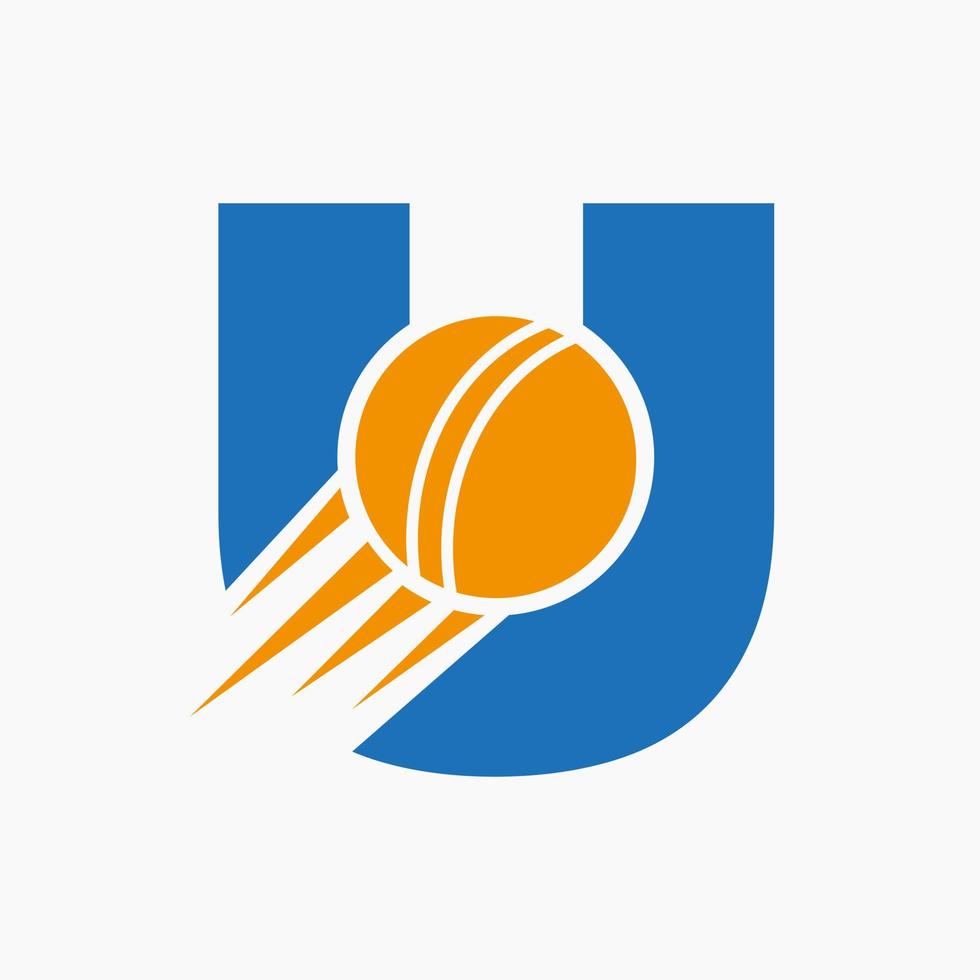 Buchstabe u Cricket-Logo-Konzept mit beweglichem Cricket-Ball-Symbol. Cricket-Sport-Logo-Symbol-Vektor-Vorlage vektor