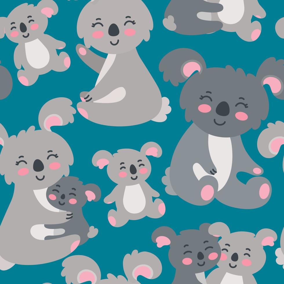 sömlös mönster med koala familj. Lycklig föräldrar och barn. vektor illustration