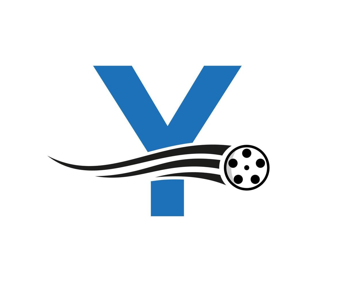 anfangsbuchstabe y film logo konzept mit filmrolle für medienzeichen, filmregisseur symbol vektorvorlage vektor