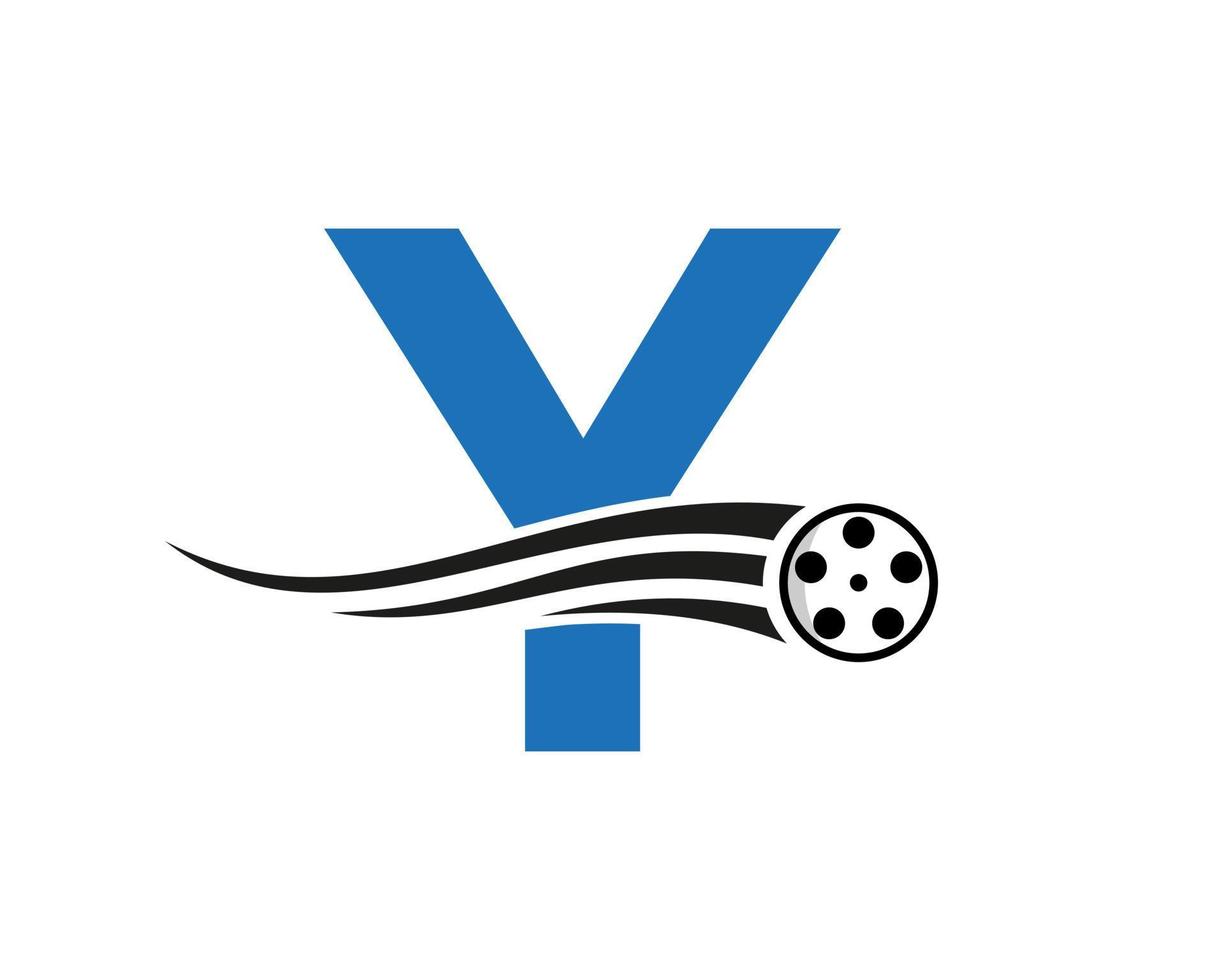första brev y filma logotyp begrepp med filma rulle för media tecken, film direktör symbol vektor mall