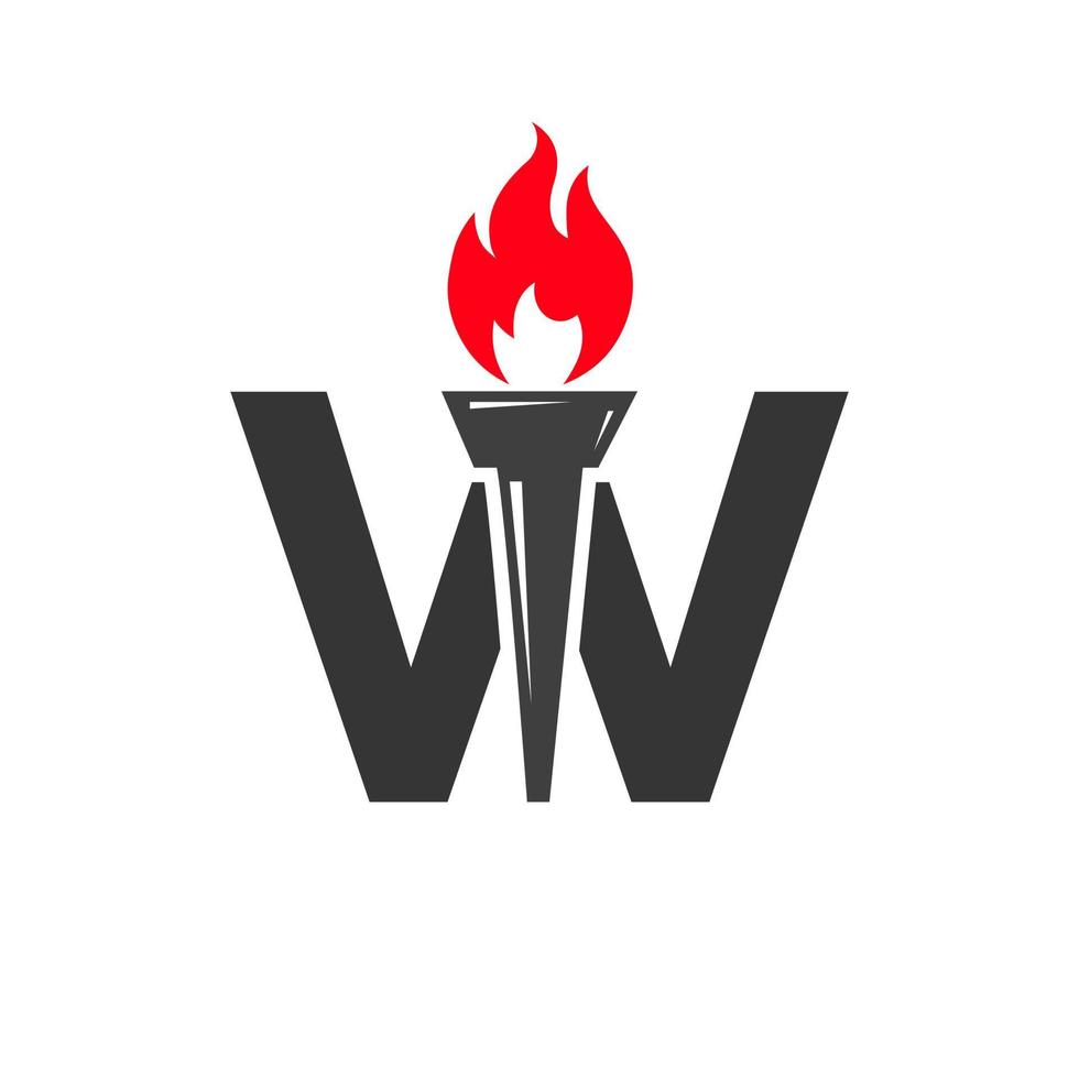 första brev w brand ficklampa begrepp med brand och ficklampa ikon vektor symbol