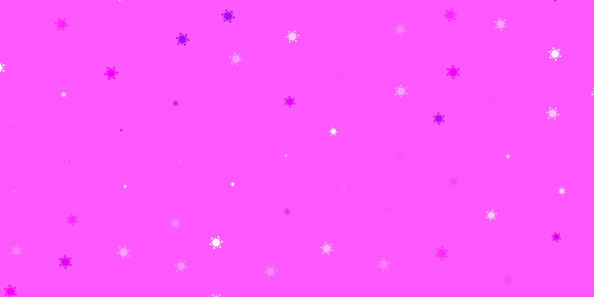hellpurpurner, rosa Vektorhintergrund mit covid-19 Symbolen. vektor