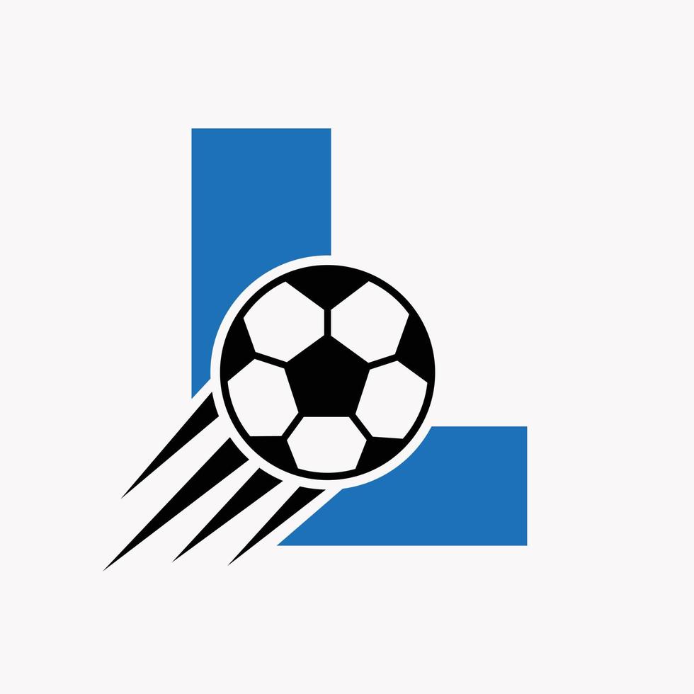 Anfangsbuchstabe l Fußball-Logo-Konzept mit beweglichem Fußball-Symbol. Fußball-Logo-Symbol vektor