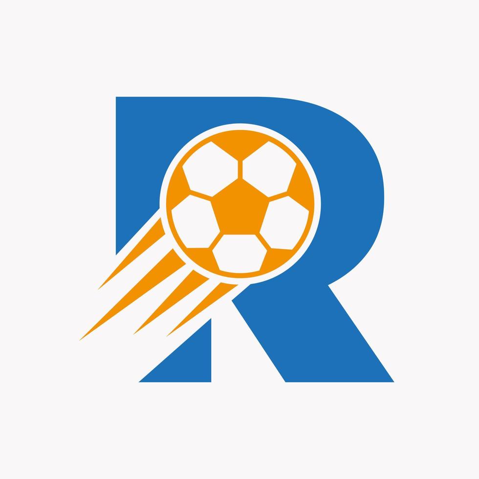 anfangsbuchstabe r fußball-logo-konzept mit beweglichem fußball-symbol. Fußball-Logo-Symbol vektor