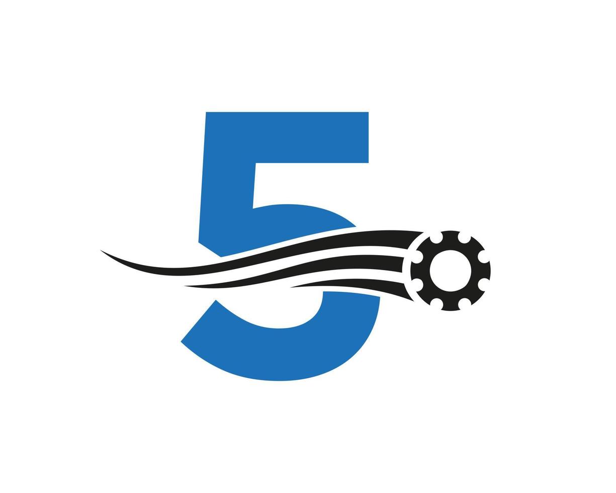 Buchstabe 5-Gang-Zahnrad-Logo. Ikone der Automobilindustrie, Zahnradlogo, Autoreparatursymbol vektor