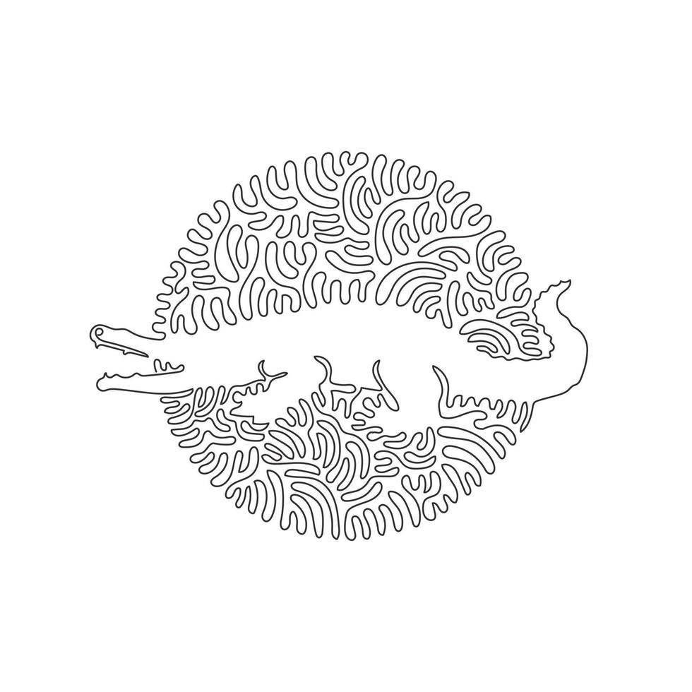 durchgehende Kurve eine Strichzeichnung der abstrakten Kunst des räuberischen Alligators im Kreis. Einzeilige editierbare Strichvektorillustration des grausamen Alligators für Logo, Wanddekoration, Posterdruckdekoration vektor