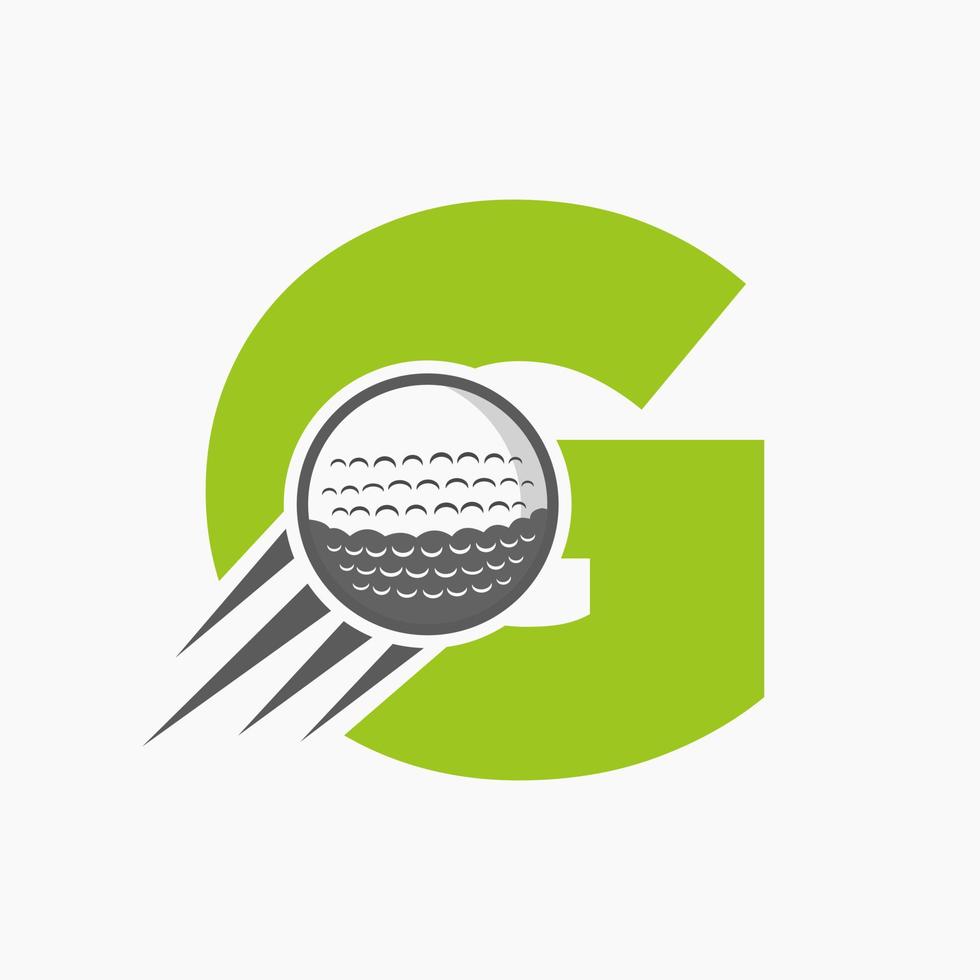 Buchstabe g Golf-Logo-Konzept mit beweglichem Golfball-Symbol. Hockey-Sport-Logo-Symbol-Vektorvorlage vektor