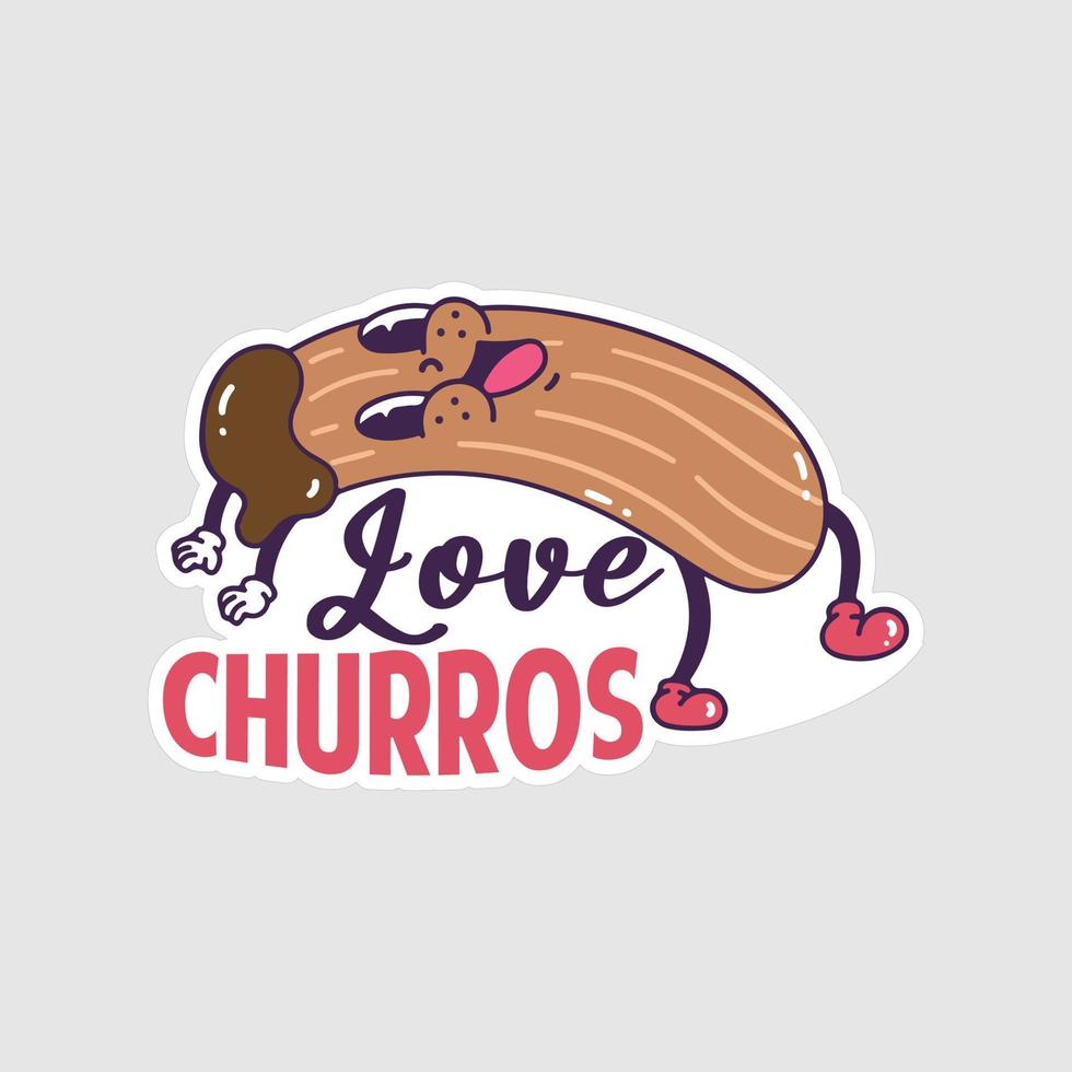 Churros-Aufkleber druckbare Grafikdesign auf weißem Hintergrund vektor