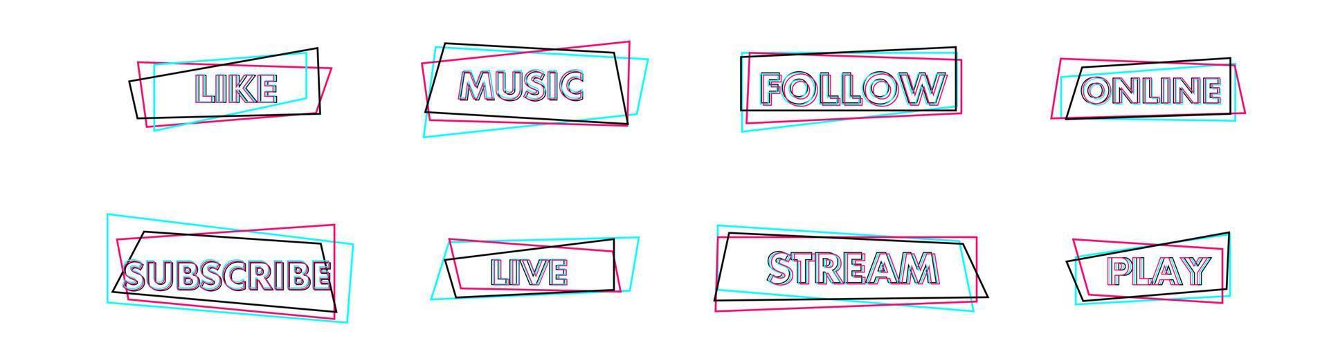Satz Aufkleber für ein beliebtes soziales Netzwerk. schwarz - blau - rosa Aufkleber auf weißem Hintergrund. modernes Werbe-Social-Media-Design. Vektor-Illustration vektor