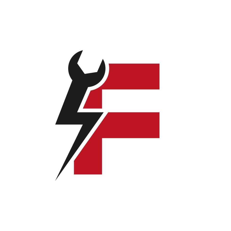 första brev f reparera rycka och volt kraft logotyp design för reparera, elektrisk tecken vektor mall