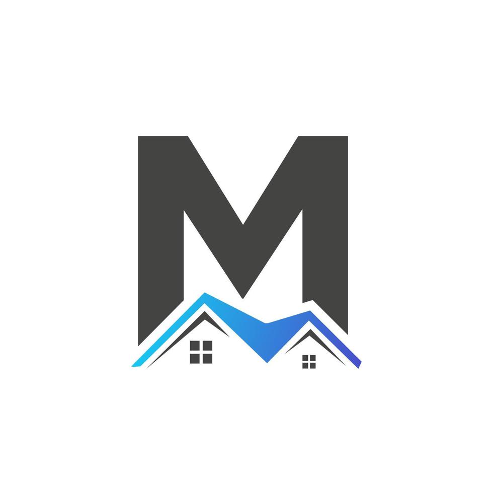 första brev m verklig egendom logotyp med hus byggnad tak för investering och företags- företag mall vektor