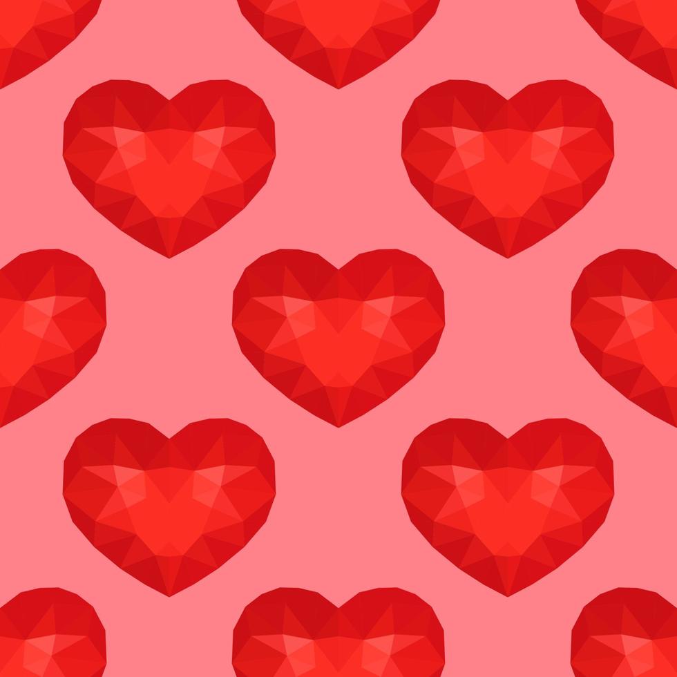 Nahtloses Muster mit rotem Low-Poly-Herz. Symbol der Liebe. Vektor-Illustration vektor