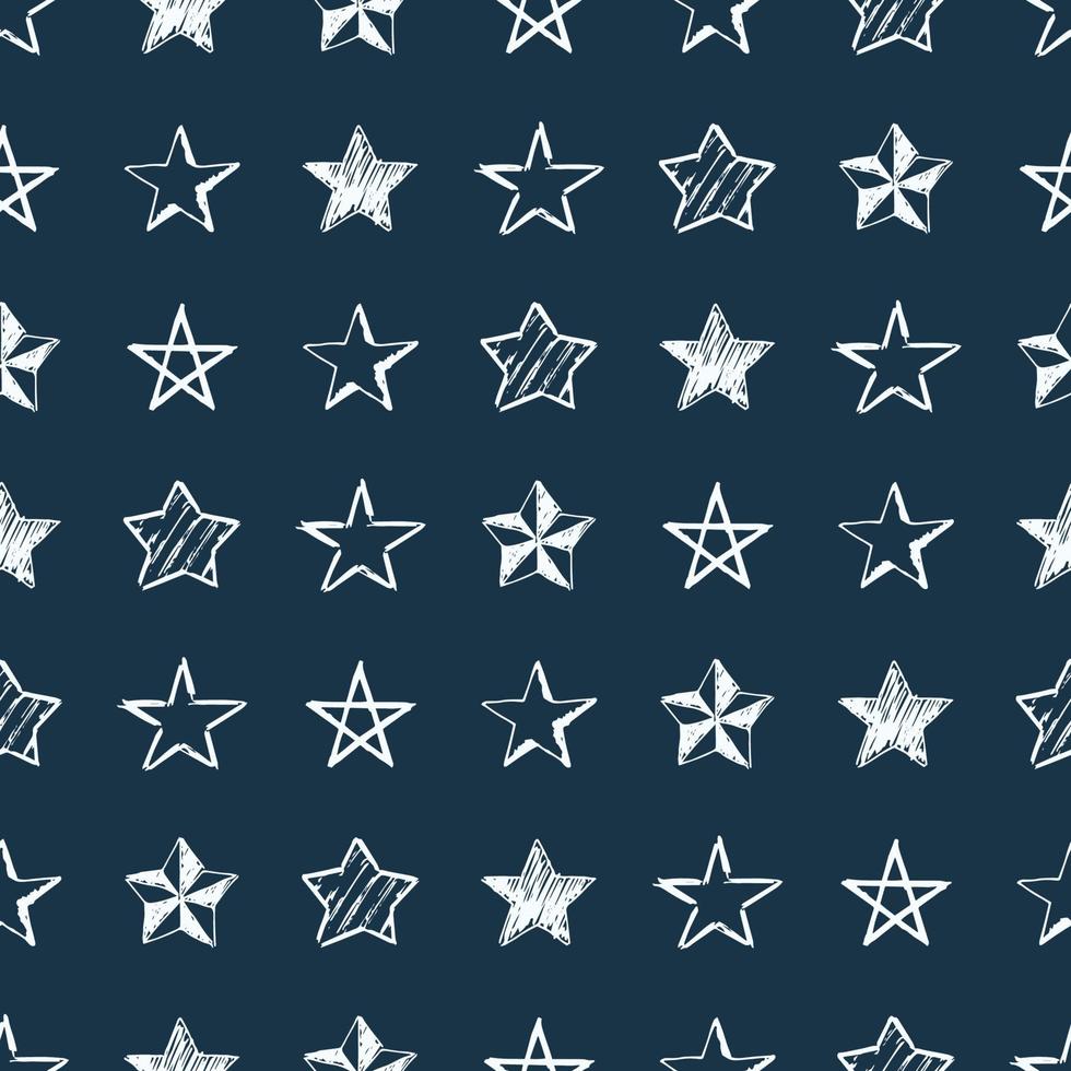 nahtloser hintergrund von gekritzelsternen. weiße handgezeichnete Sterne auf blauem Hintergrund. Vektor-Illustration vektor
