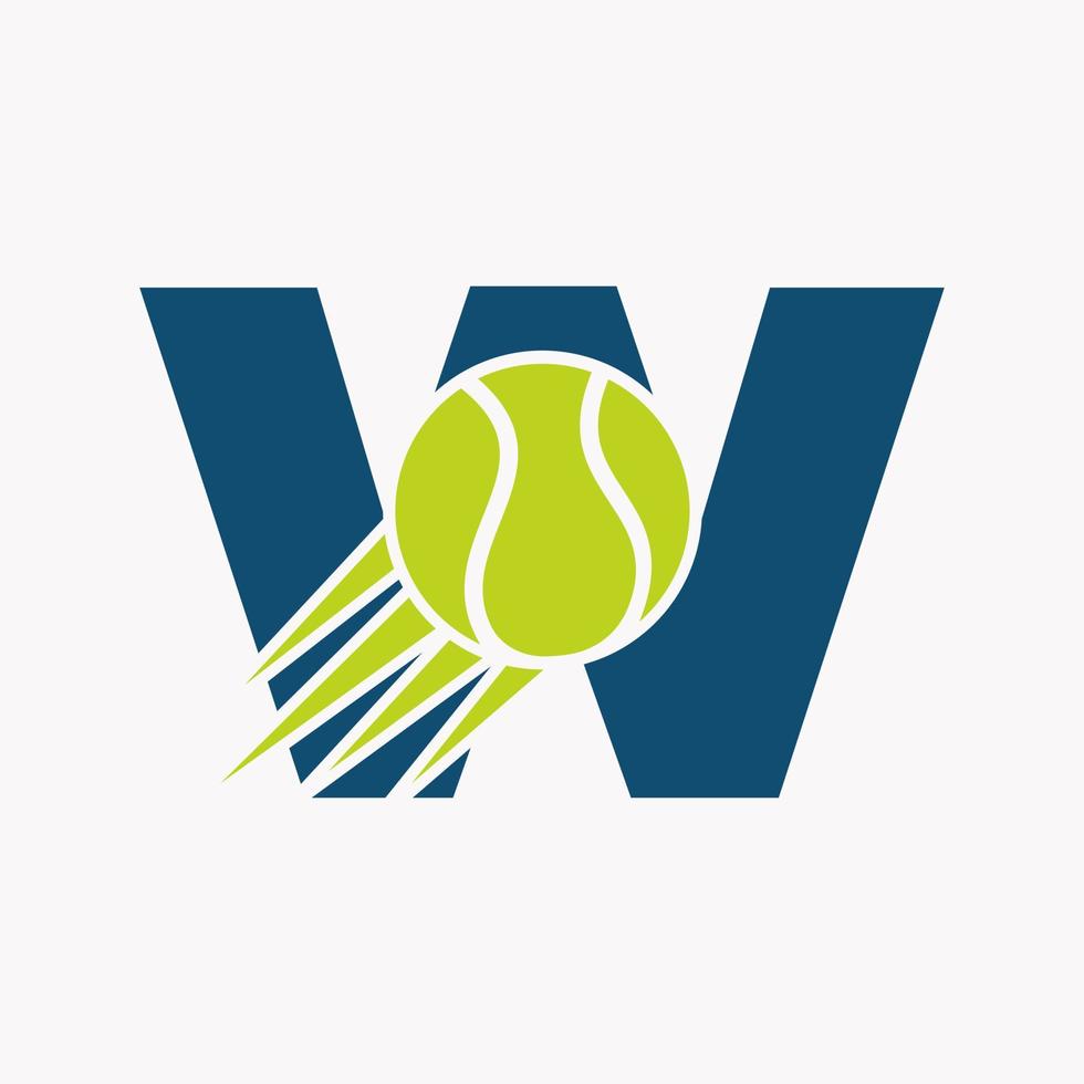 Anfangsbuchstabe w Tennis-Logo-Konzept mit beweglichem Tennisball-Symbol. Tennis-Sport-Logo-Symbol-Vektor-Vorlage vektor