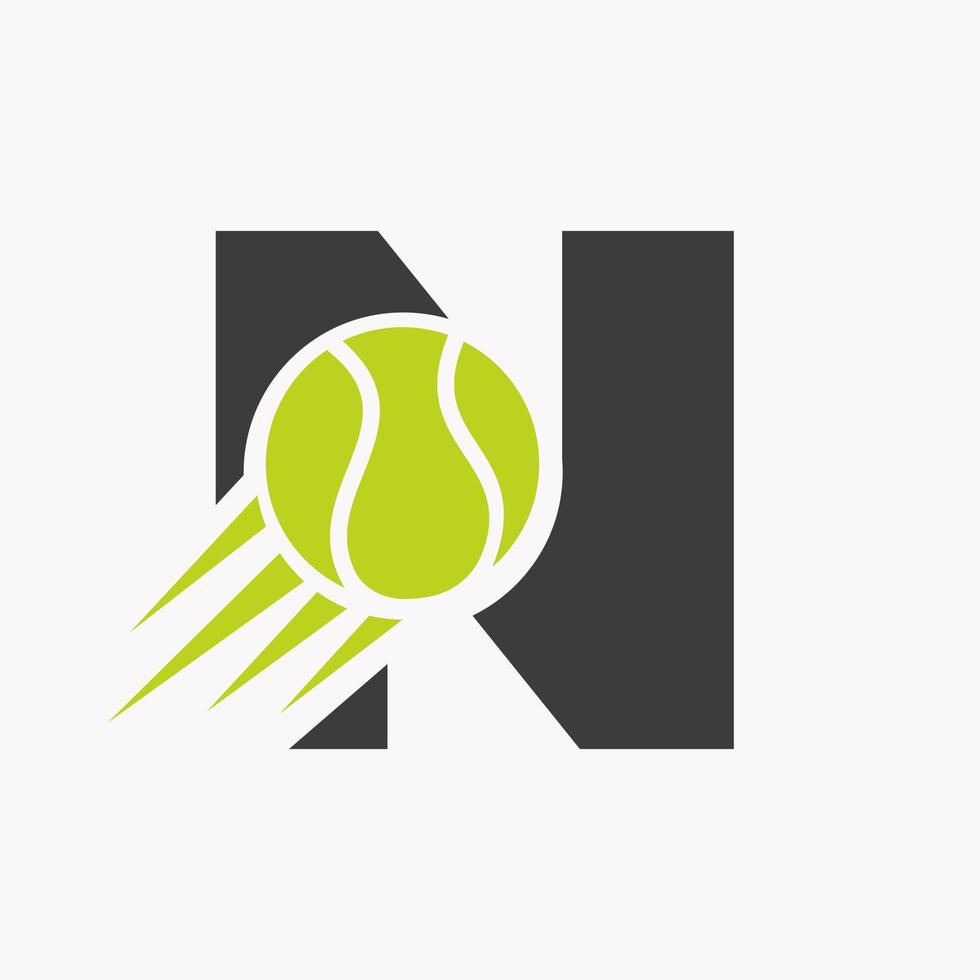 Anfangsbuchstabe n Tennis-Logo-Konzept mit beweglichem Tennisball-Symbol. Tennis-Sport-Logo-Symbol-Vektor-Vorlage vektor