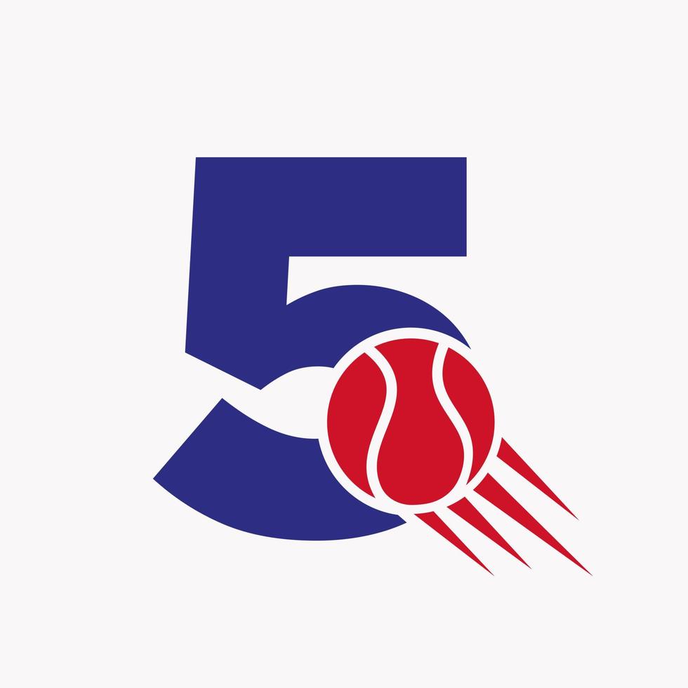 första brev 5 tennis logotyp begrepp med rör på sig tennis boll ikon. tennis sporter logotyp symbol vektor mall