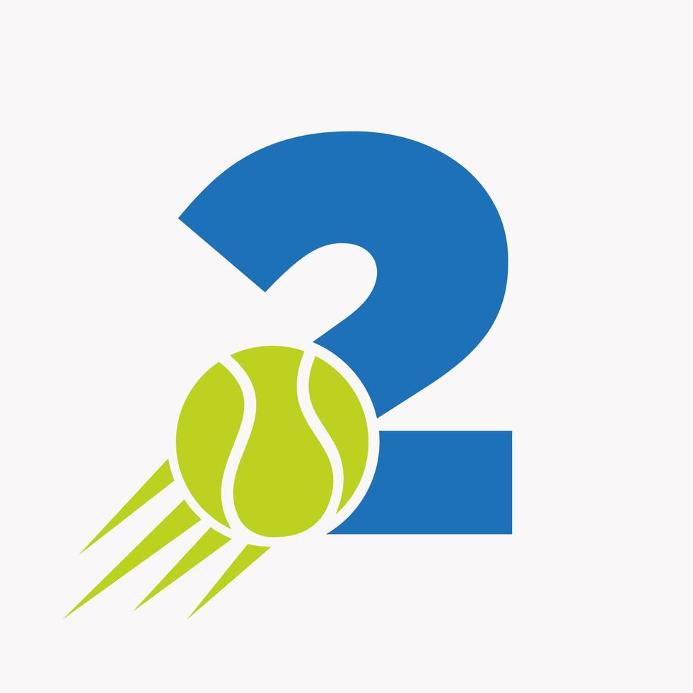 Anfangsbuchstabe 2 Tennis-Logo-Konzept mit beweglichem Tennisball-Symbol. Tennis-Sport-Logo-Symbol-Vektor-Vorlage vektor