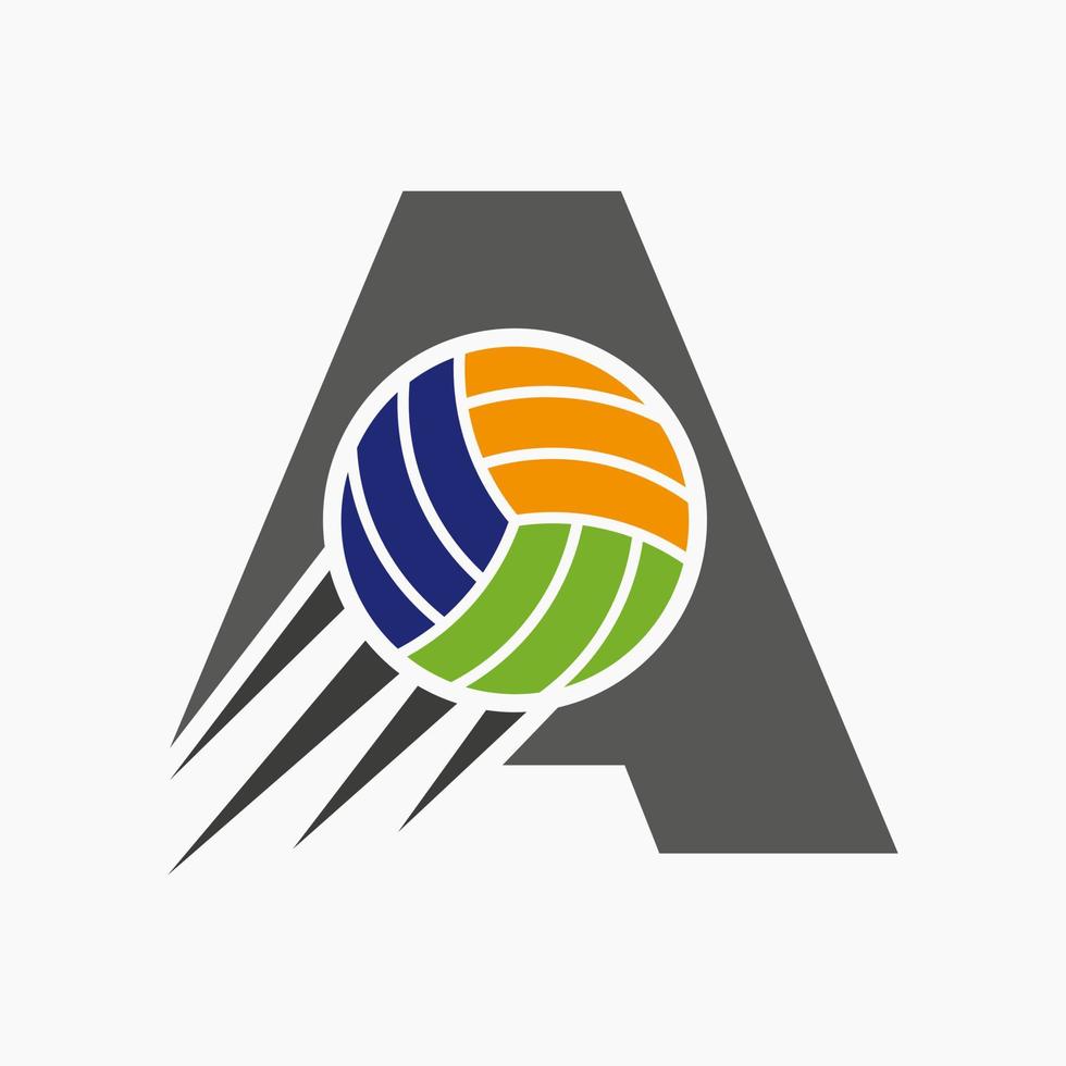 Anfangsbuchstabe ein Volleyball-Logo-Konzept mit beweglichem Volleyball-Symbol. Volleyball-Sport-Logo-Symbol-Vektor-Vorlage vektor