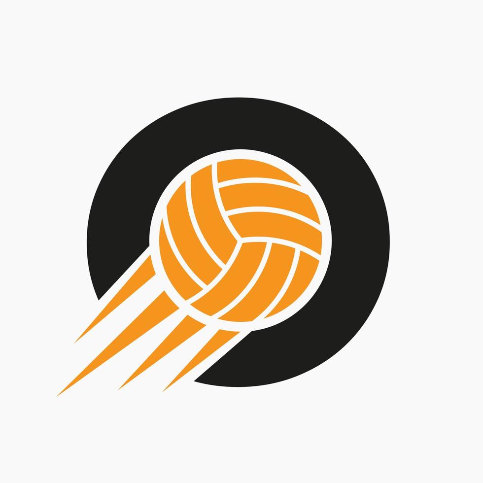 Anfangsbuchstabe o Volleyball-Logo-Konzept mit beweglichem Volleyball-Symbol. Volleyball-Sport-Logo-Symbol-Vektor-Vorlage vektor