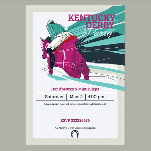 Kentucky Derby Party Inbjudan Mall med Running Racing Thoroughbred Horse Background vektor