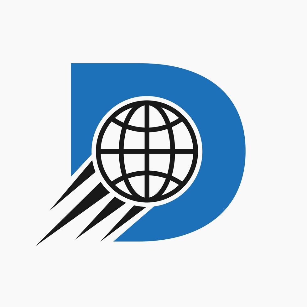 brev d global logotyp begrepp med rör på sig värld ikon. global logotyp symbol vektor mall
