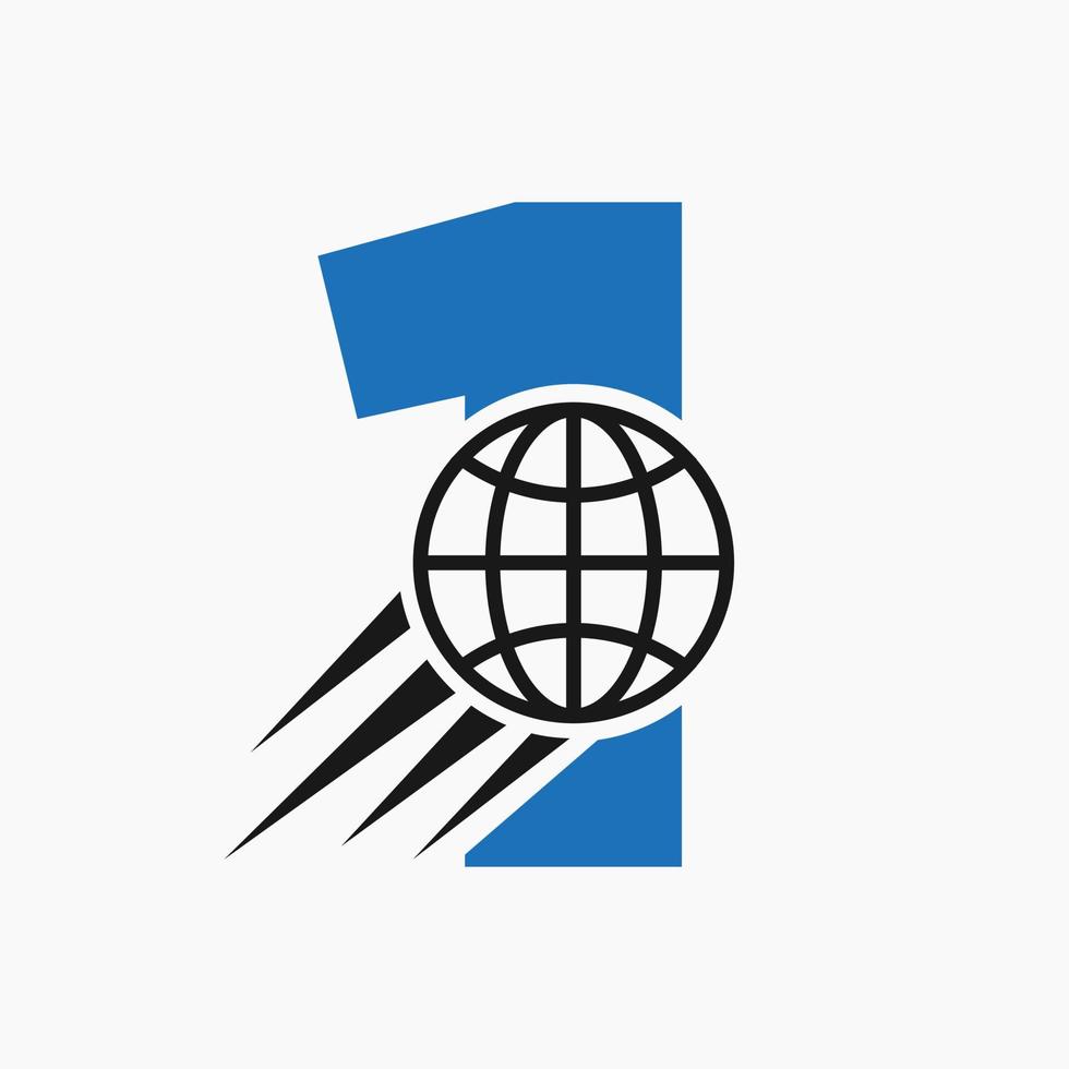 brev 1 global logotyp begrepp med rör på sig värld ikon. global logotyp symbol vektor mall