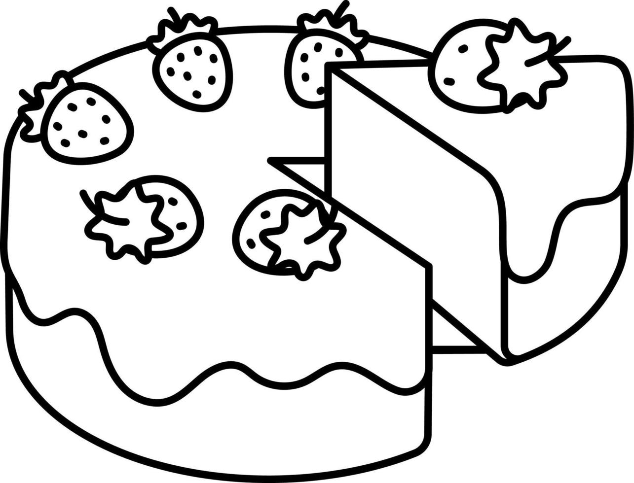 Vanille-Erdbeerkuchen wird geteilt Dessert-Symbol-Element-Illustrationslinie mit weißem Stil vektor