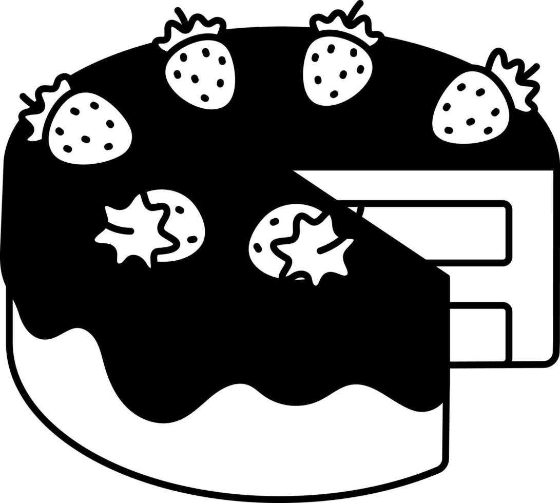 Vanille-Erdbeerkuchen wurde geteilt Dessert Symbol Element Illustration halbfest schwarz und weiß vektor