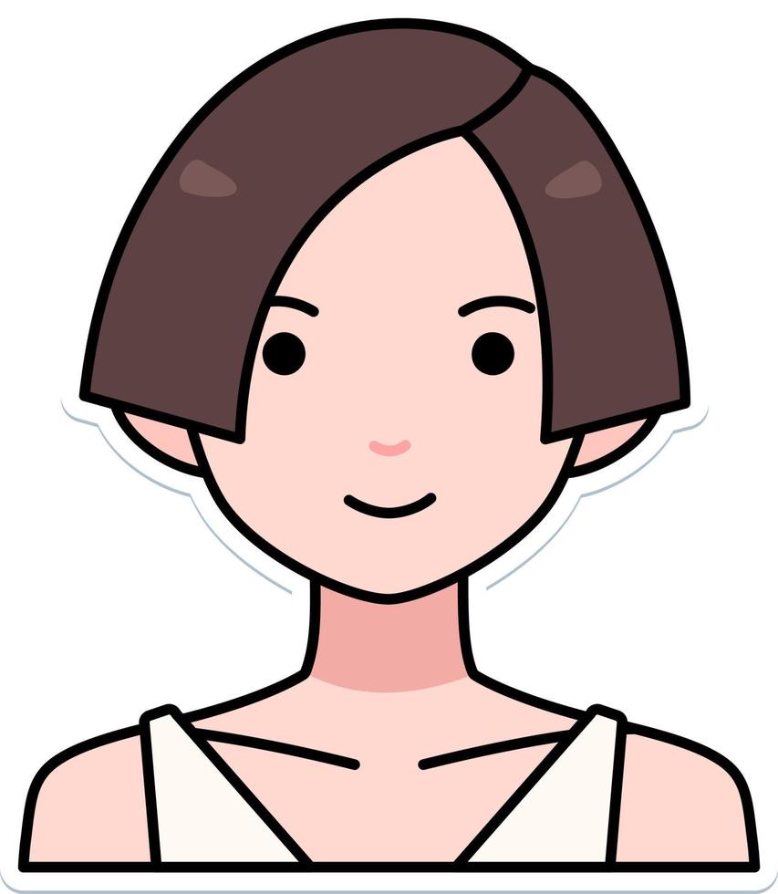 kvinna flicka avatar användare person skära guppa kort hår översikt färgad klistermärke retro stil vektor