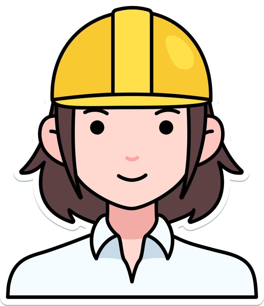 teknik kvinna flicka avatar användare person arbetskraft säkerhet hjälm översikt färgad klistermärke retro stil vektor