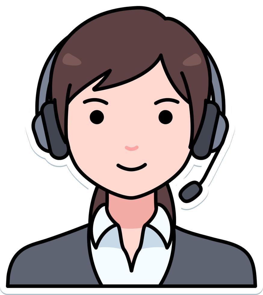 service call center womaan mädchen avatar benutzer person personen gliederung farbiger aufkleber retro-stil vektor