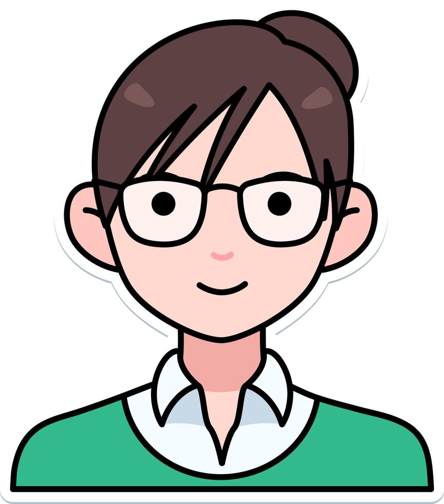 Nerd Frau Junge Avatar Benutzer Person Menschen Brille Chignon Umriss farbiger Aufkleber Retro-Stil vektor