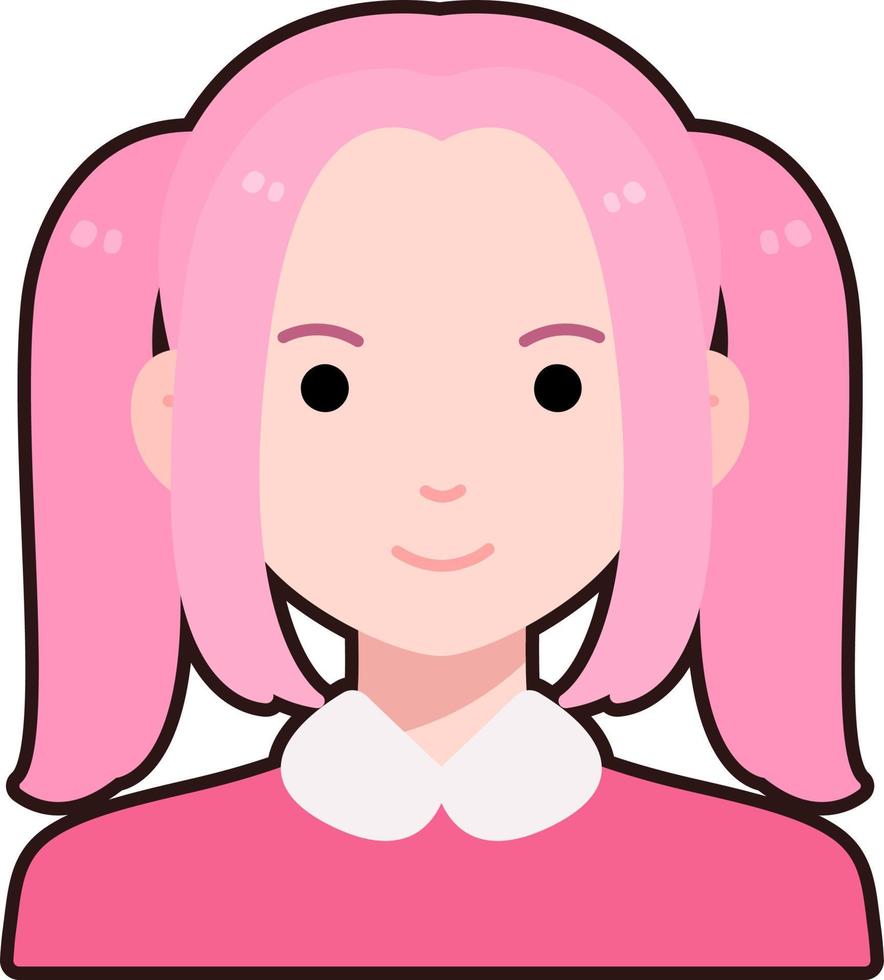 avatar benutzer frau mädchen person menschen rosa doppelter pferdeschwanz flacher schwarzer umriss vektor