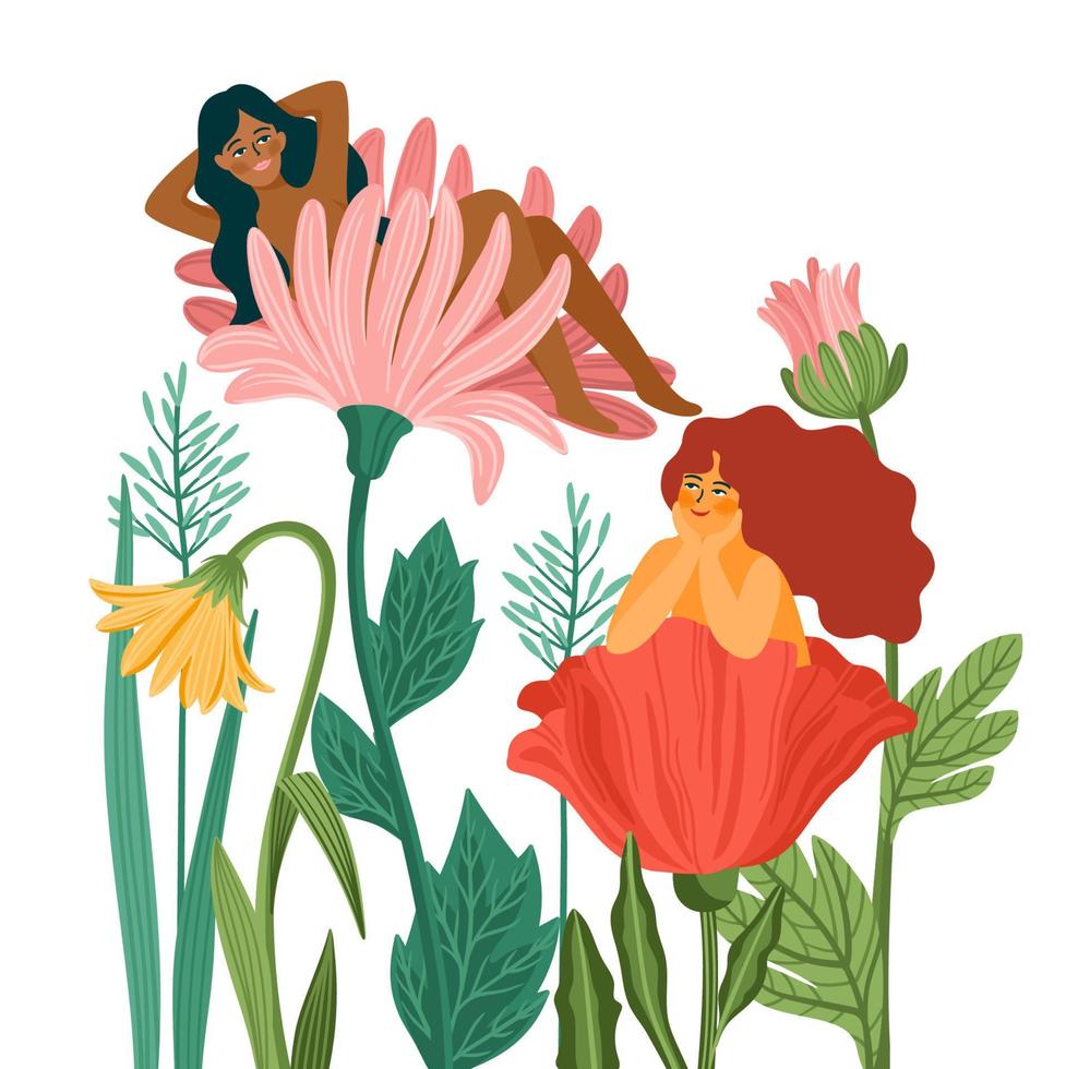 vektor isolerat illustration av söt kvinnor i blommor. internationell kvinnor s dag begrepp för kort, affisch, flygblad och Övrig använda sig av