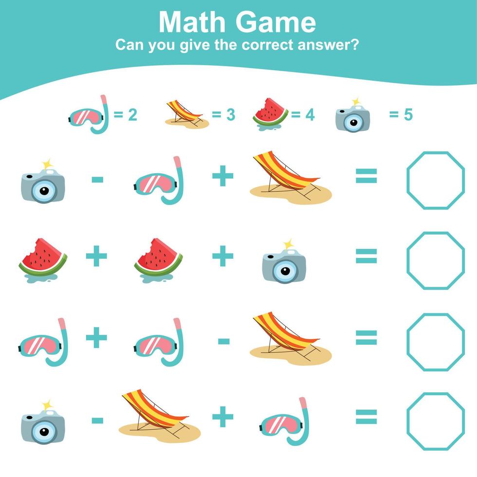 räkning sommar objekt för förskola. tryckbar matematik arbetsblad. matematik spel för förskola. vektor fil.