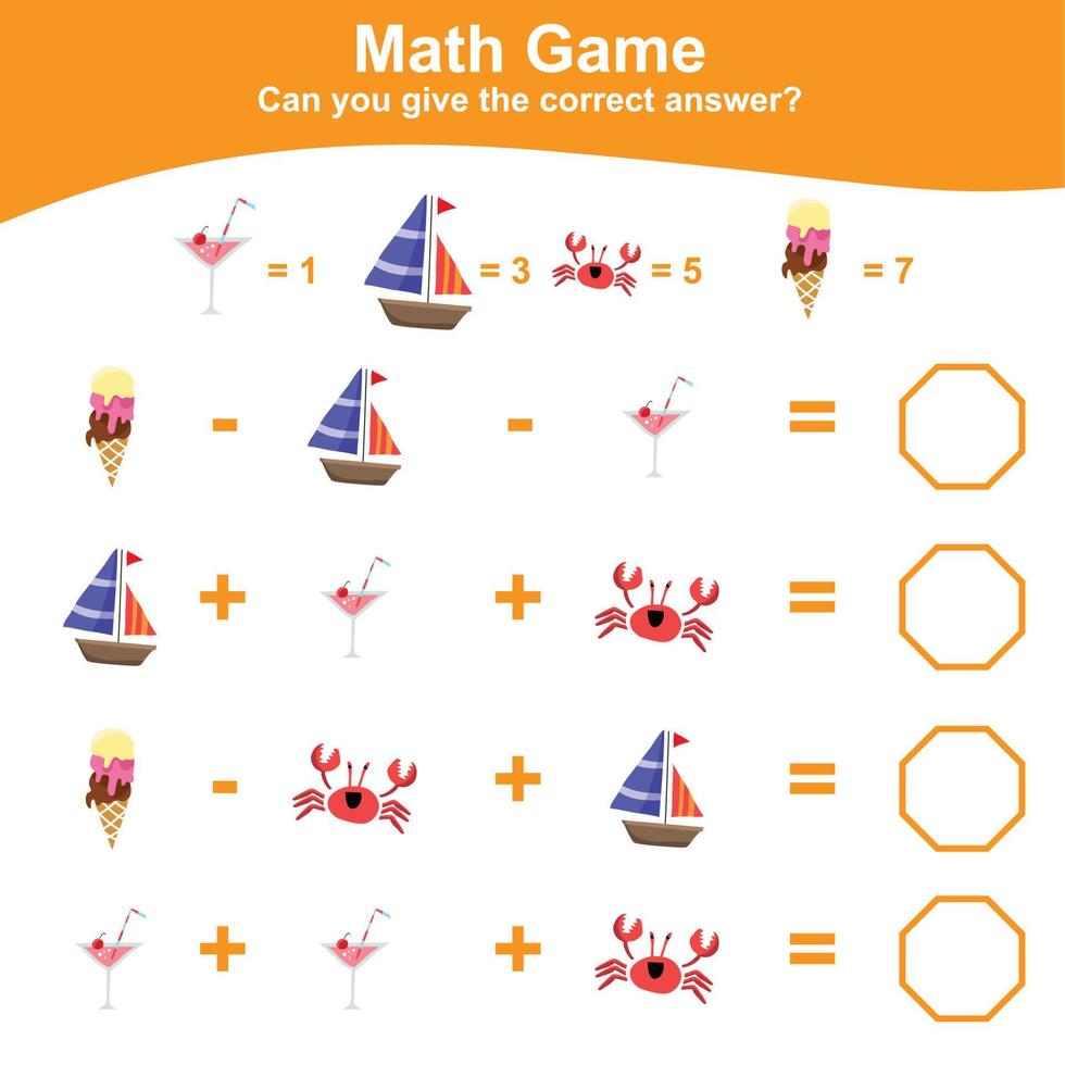 räkning sommar objekt för förskola. tryckbar matematik arbetsblad. matematik spel för förskola. vektor fil.