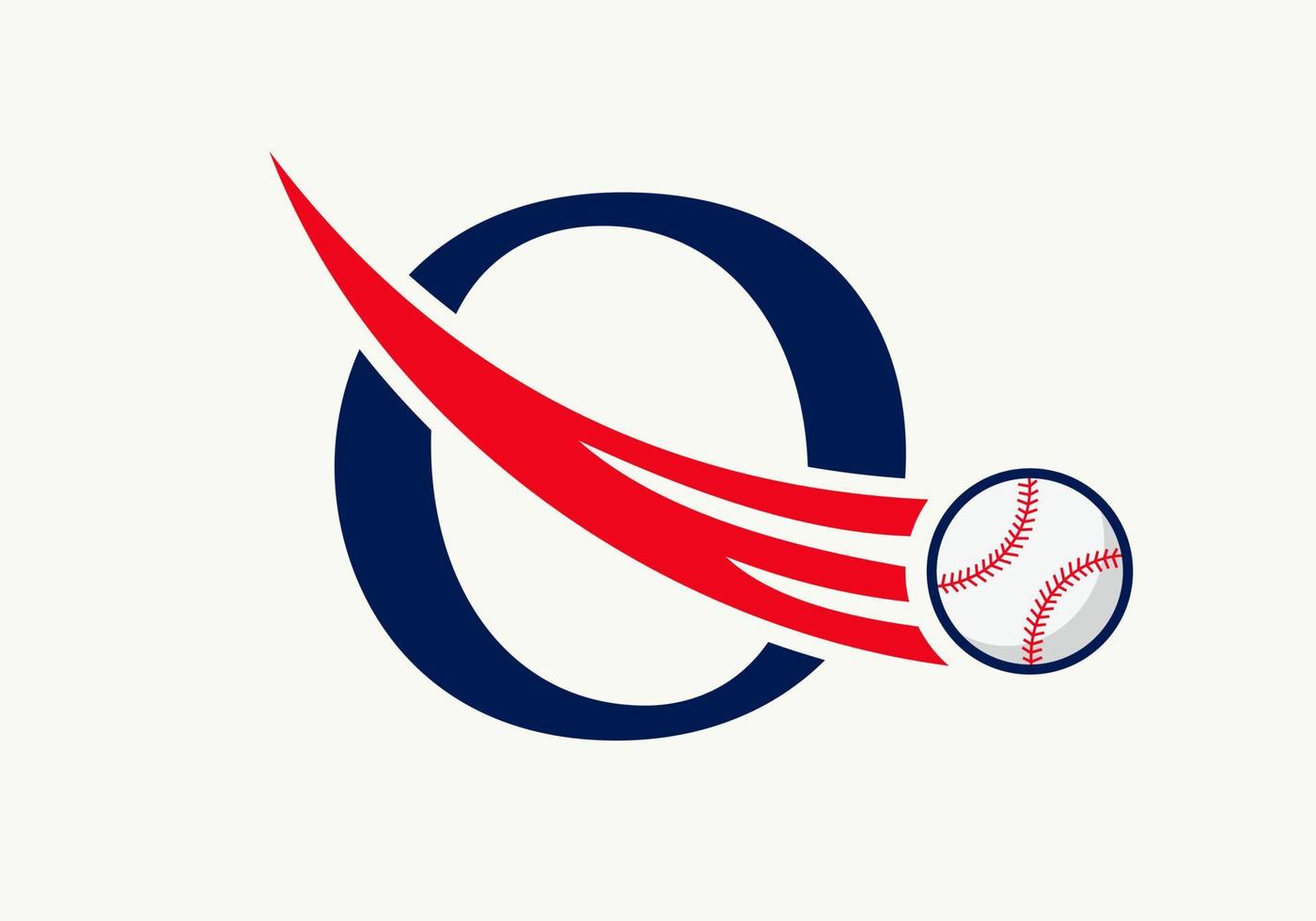 buchstabe o baseball-logo-konzept mit beweglicher baseball-symbol-vektorvorlage vektor