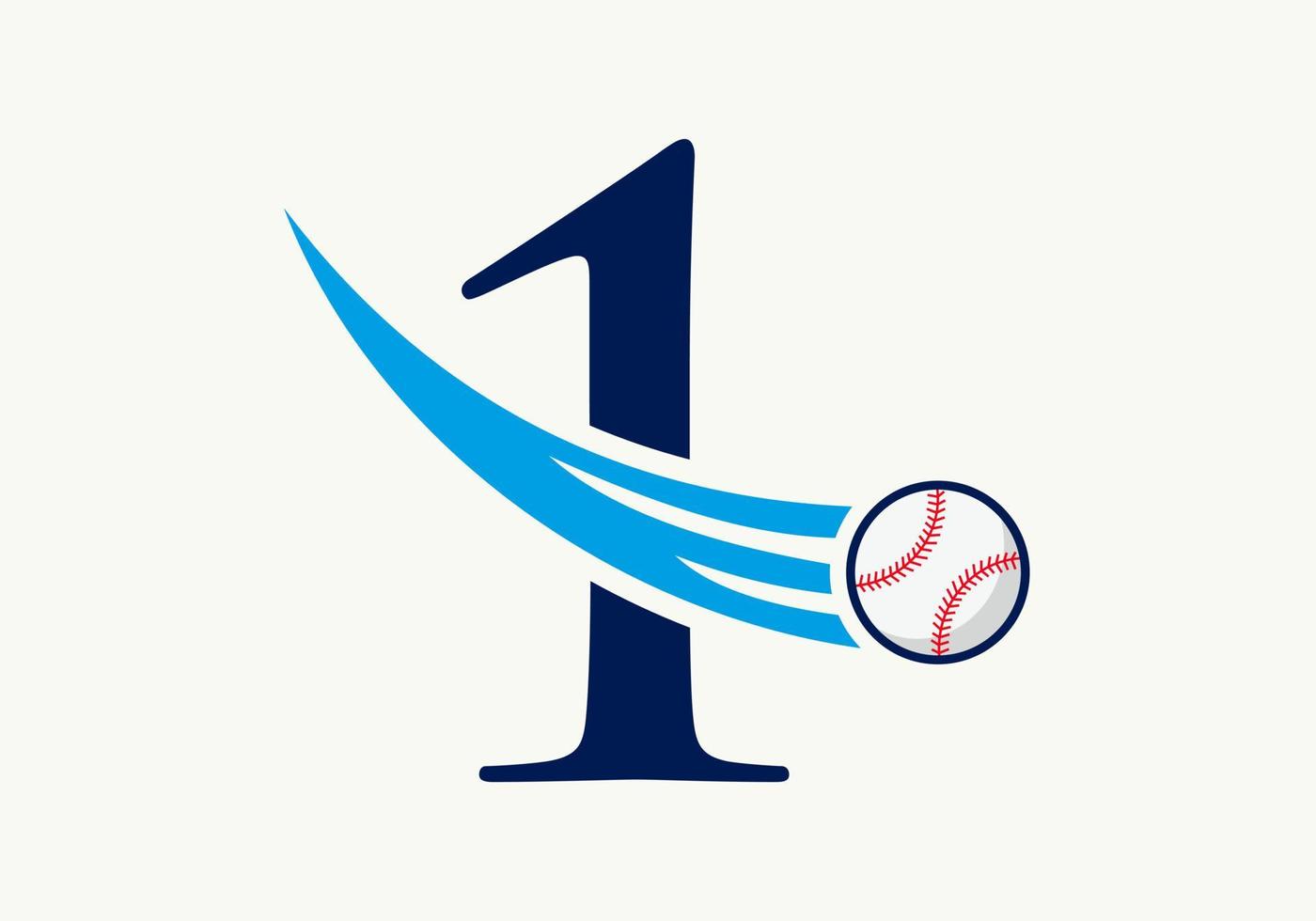 brev 1 baseboll logotyp begrepp med rör på sig baseboll ikon vektor mall