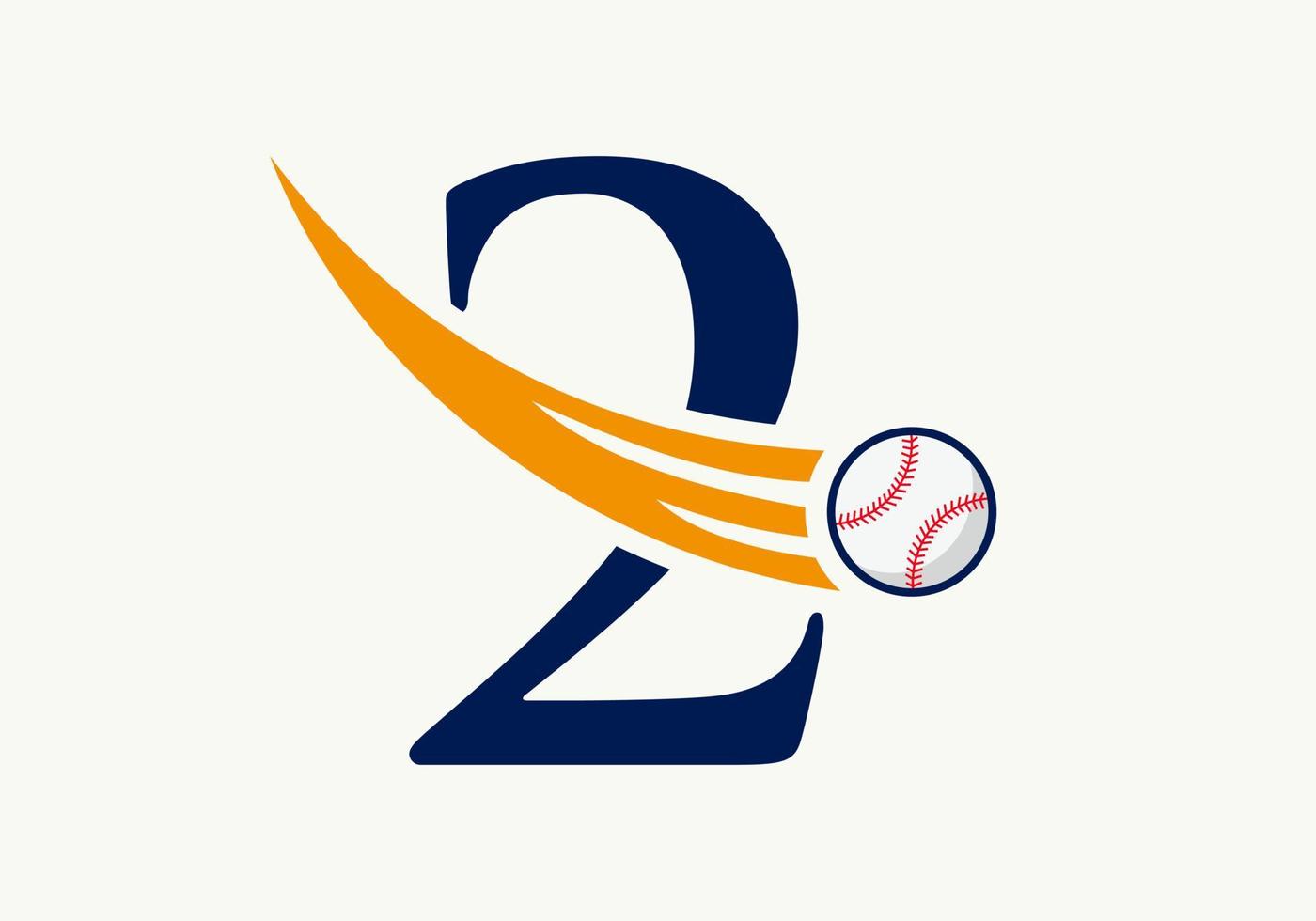 Letter 2 Baseball-Logo-Konzept mit beweglicher Baseball-Icon-Vektorvorlage vektor