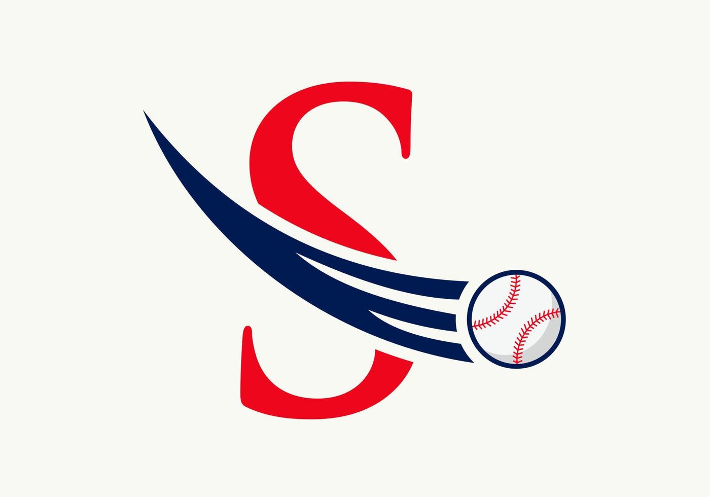 Buchstabe s Baseball-Logo-Konzept mit beweglicher Baseball-Icon-Vektorvorlage vektor