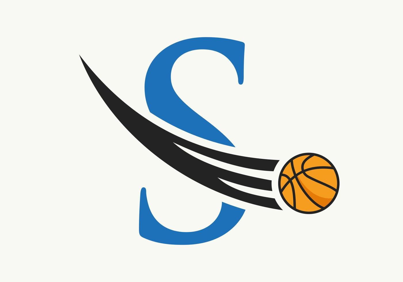 Anfangsbuchstabe s Basketball-Logo-Konzept mit beweglichem Basketball-Symbol. Basketball-Logo-Symbol-Vektorvorlage vektor