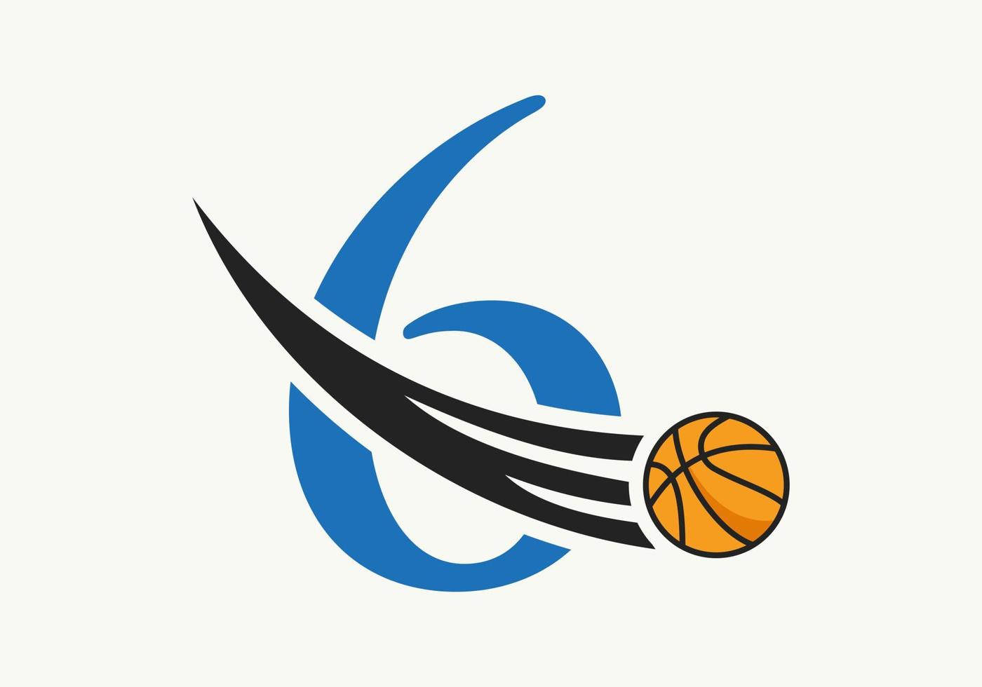 Anfangsbuchstabe 6 Basketball-Logo-Konzept mit beweglichem Basketball-Symbol. Basketball-Logo-Symbol-Vektorvorlage vektor