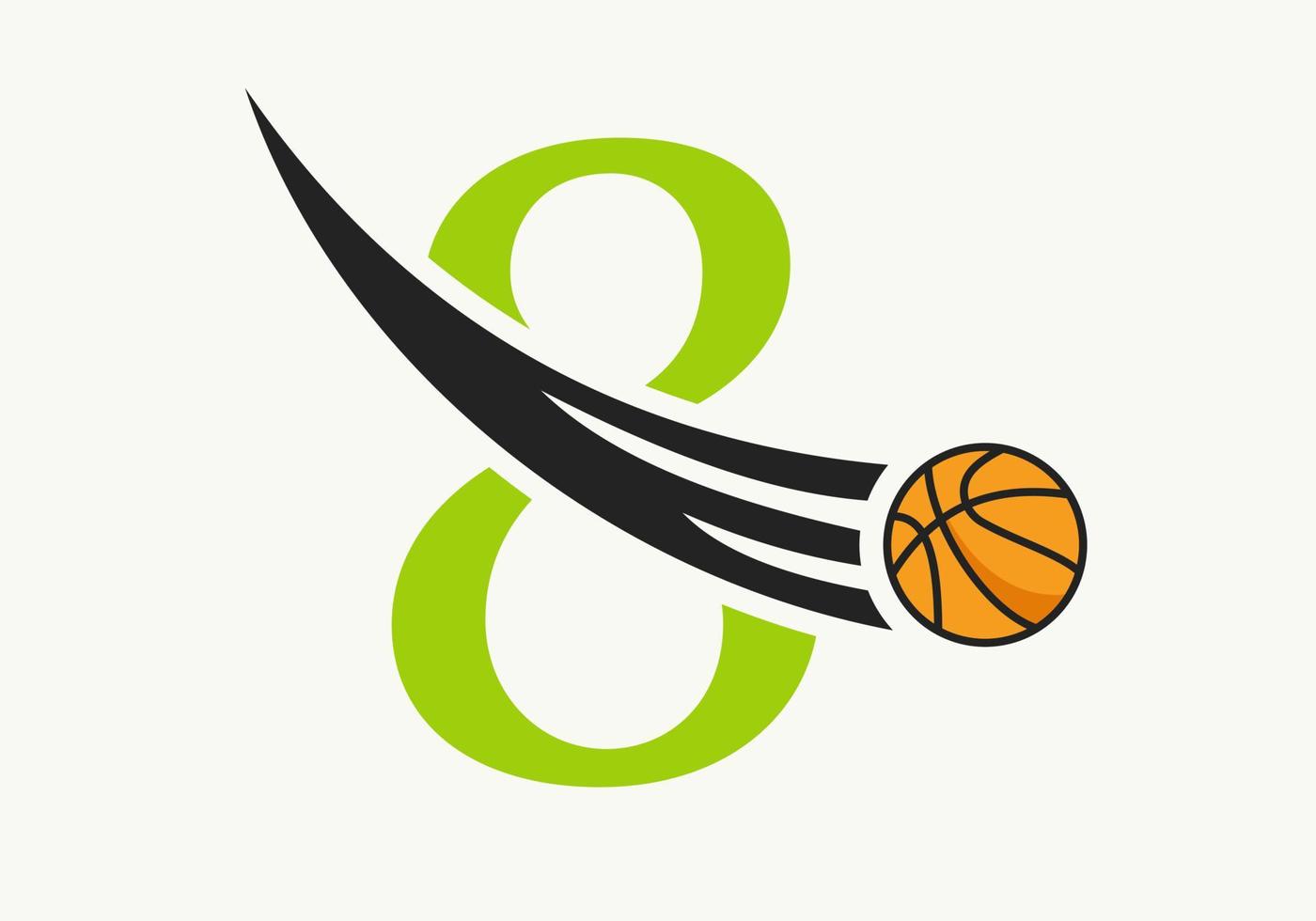 Anfangsbuchstabe 8 Basketball-Logo-Konzept mit beweglichem Basketball-Symbol. Basketball-Logo-Symbol-Vektorvorlage vektor