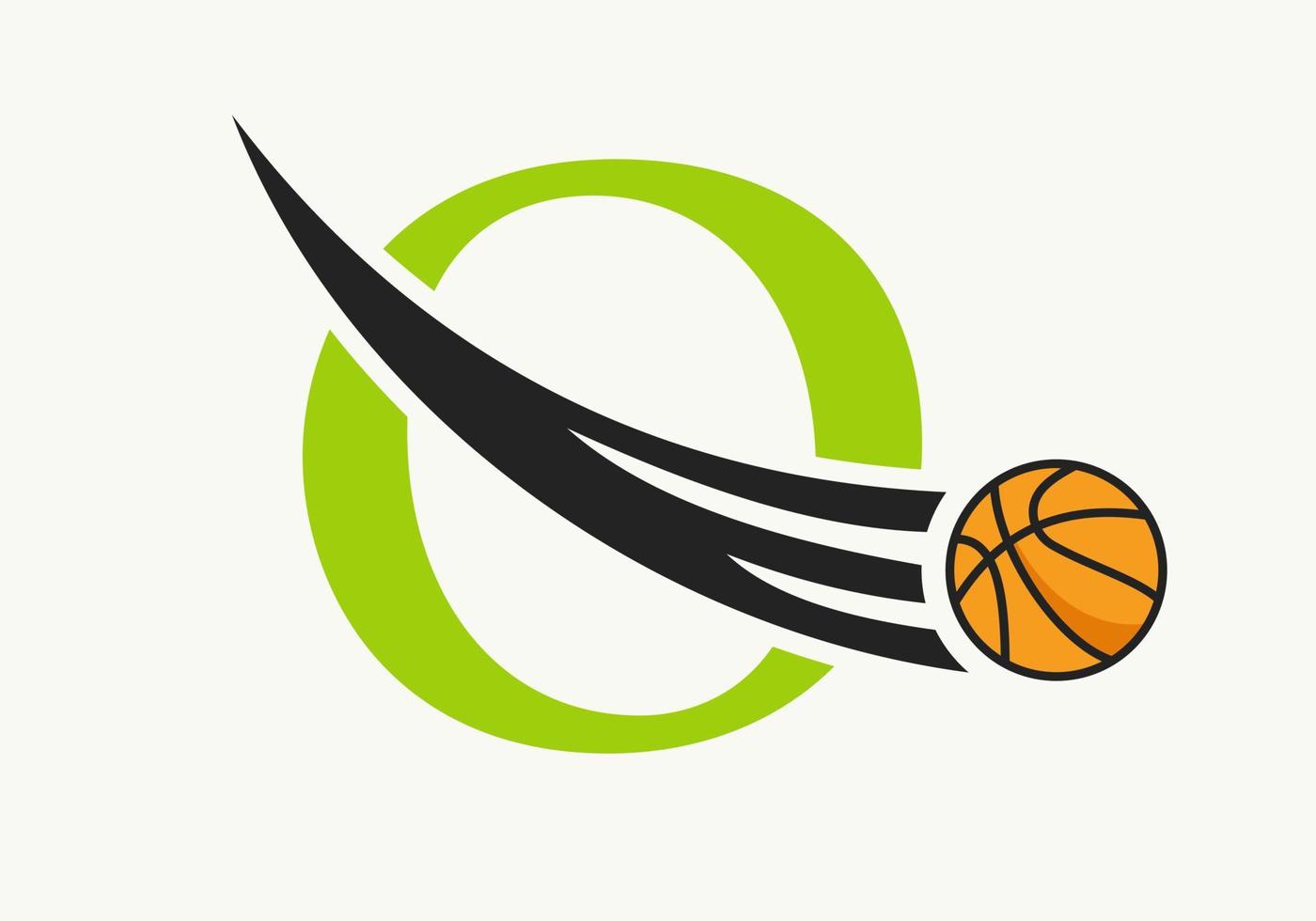 Anfangsbuchstabe o Basketball-Logo-Konzept mit beweglichem Basketball-Symbol. Basketball-Logo-Symbol-Vektorvorlage vektor