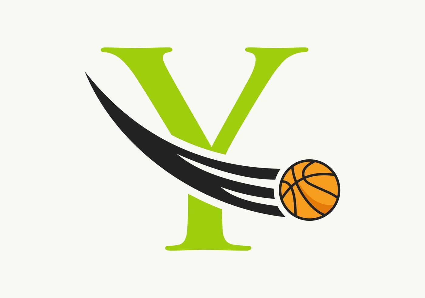 Anfangsbuchstabe y Basketball-Logo-Konzept mit beweglichem Basketball-Symbol. Basketball-Logo-Symbol-Vektorvorlage vektor