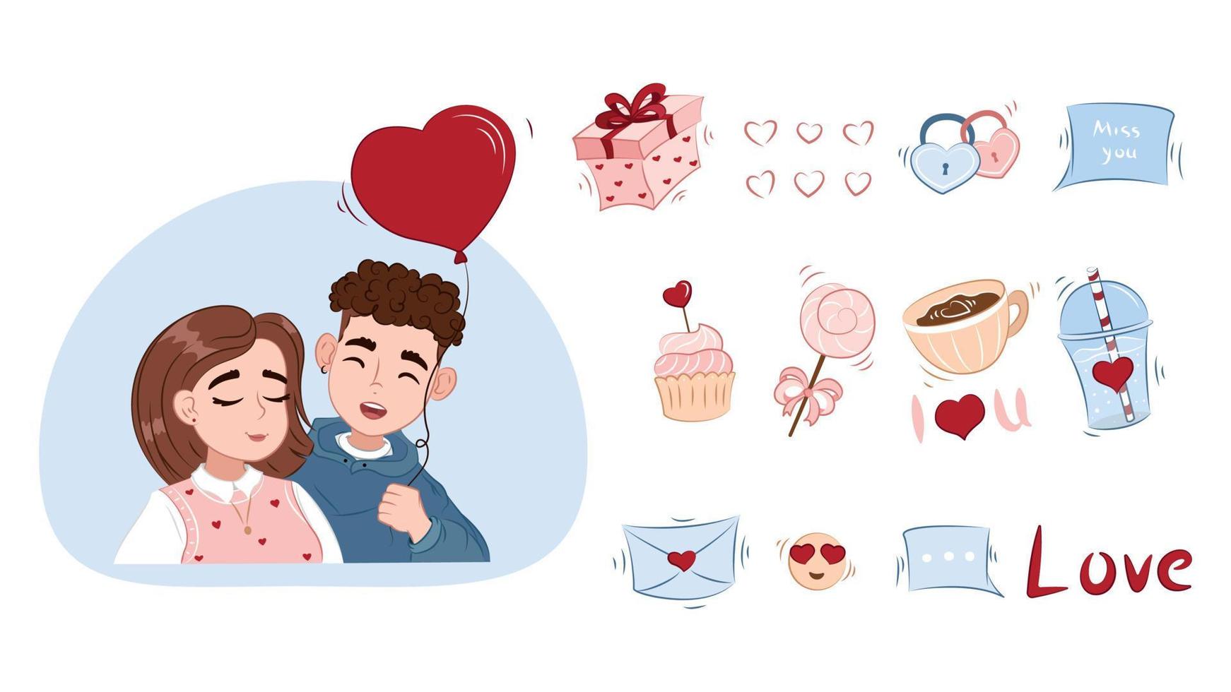 ein paar verliebte junge menschen, eine romantische illustration zum valentinstag, vektor