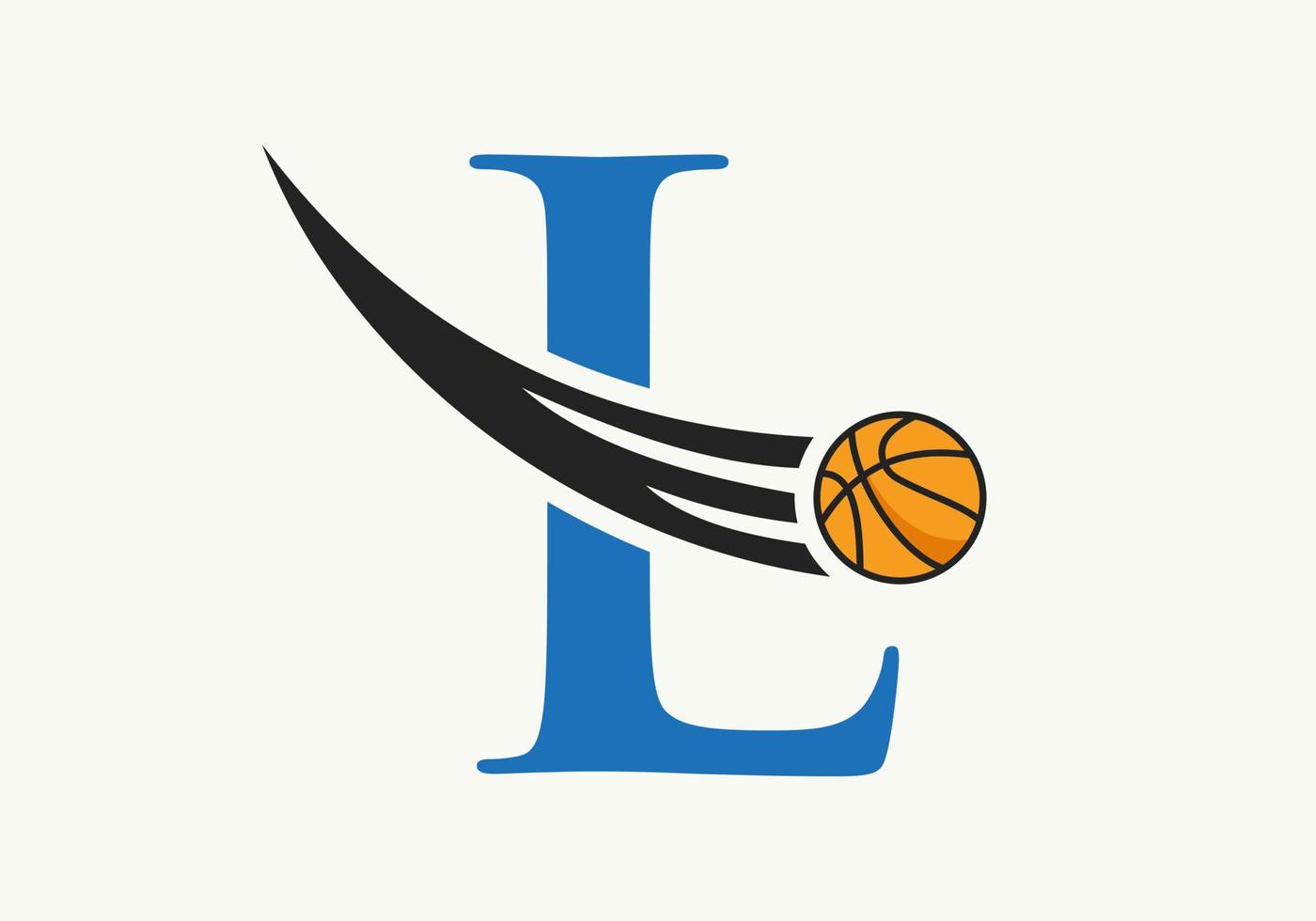 första brev l basketboll logotyp begrepp med rör på sig basketboll ikon. korg boll logotyp symbol vektor mall