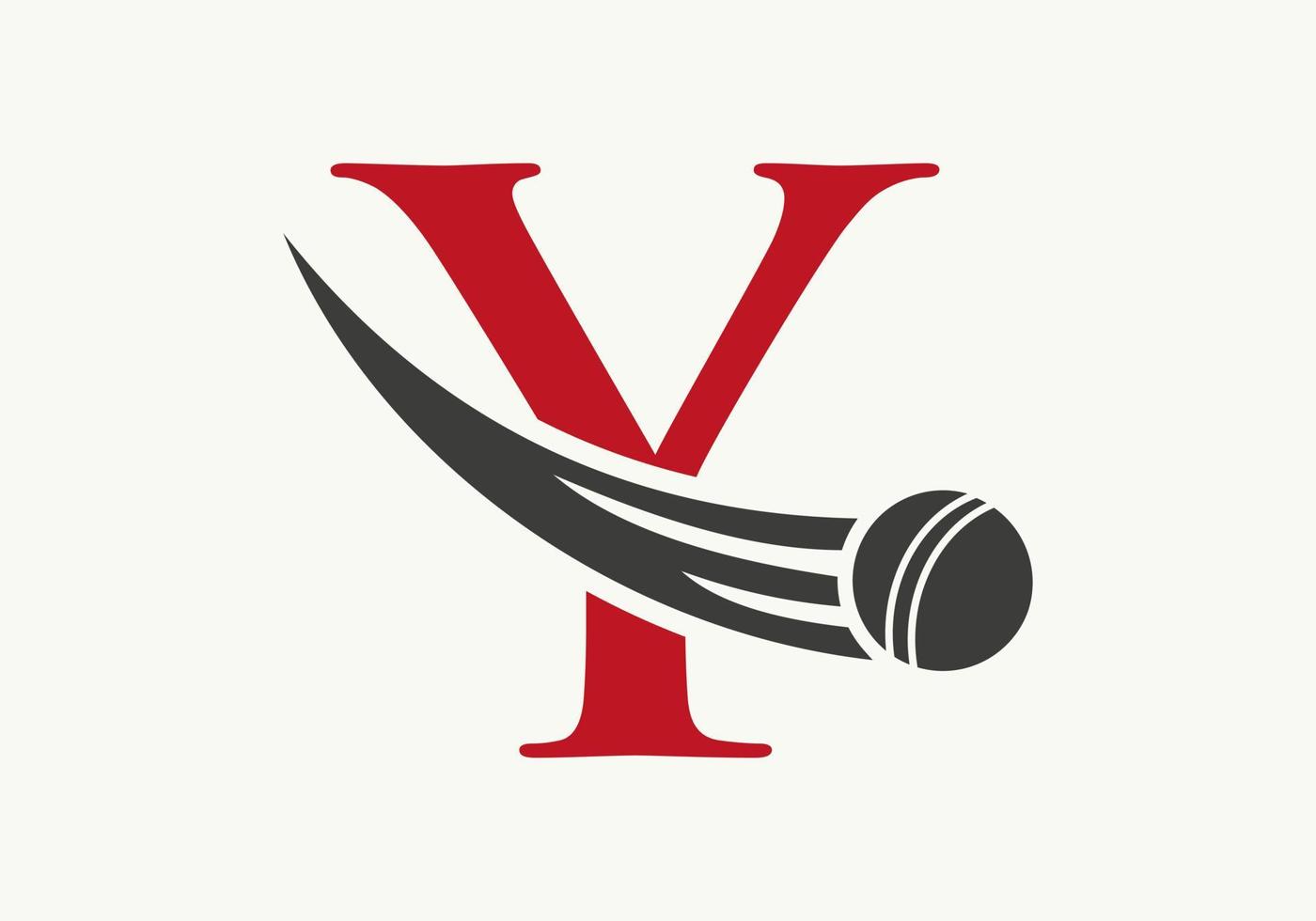 Buchstabe y Cricket-Logo-Konzept mit beweglichem Cricket-Ball-Symbol. Cricket-Sport-Logo-Symbol-Vektor-Vorlage vektor