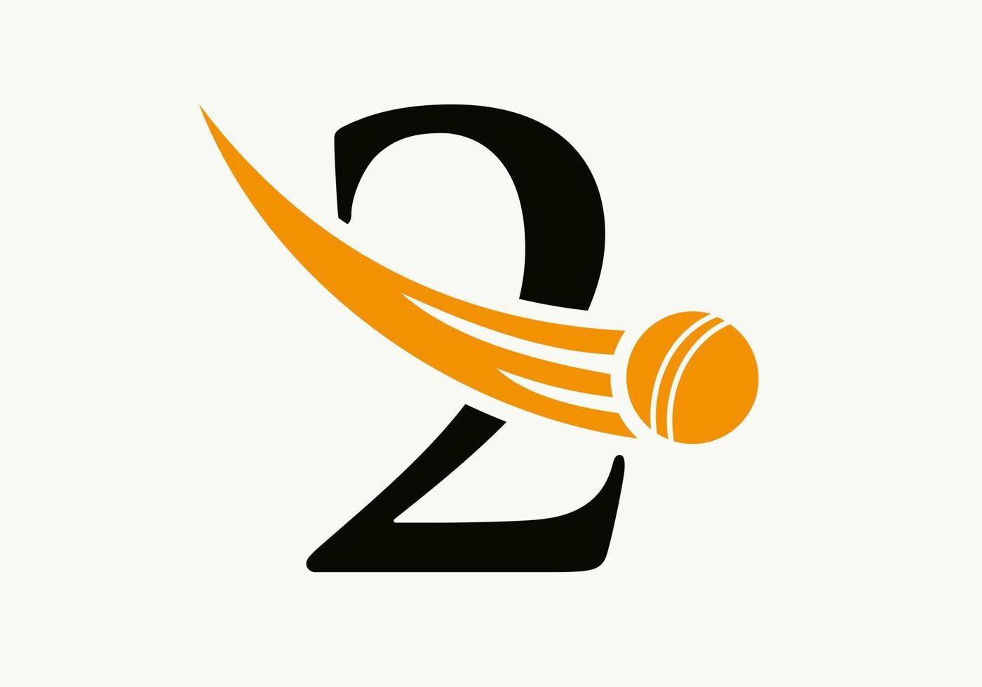 Buchstabe 2 Cricket-Logo-Konzept mit beweglichem Cricket-Ball-Symbol. Cricket-Sport-Logo-Symbol-Vektor-Vorlage vektor