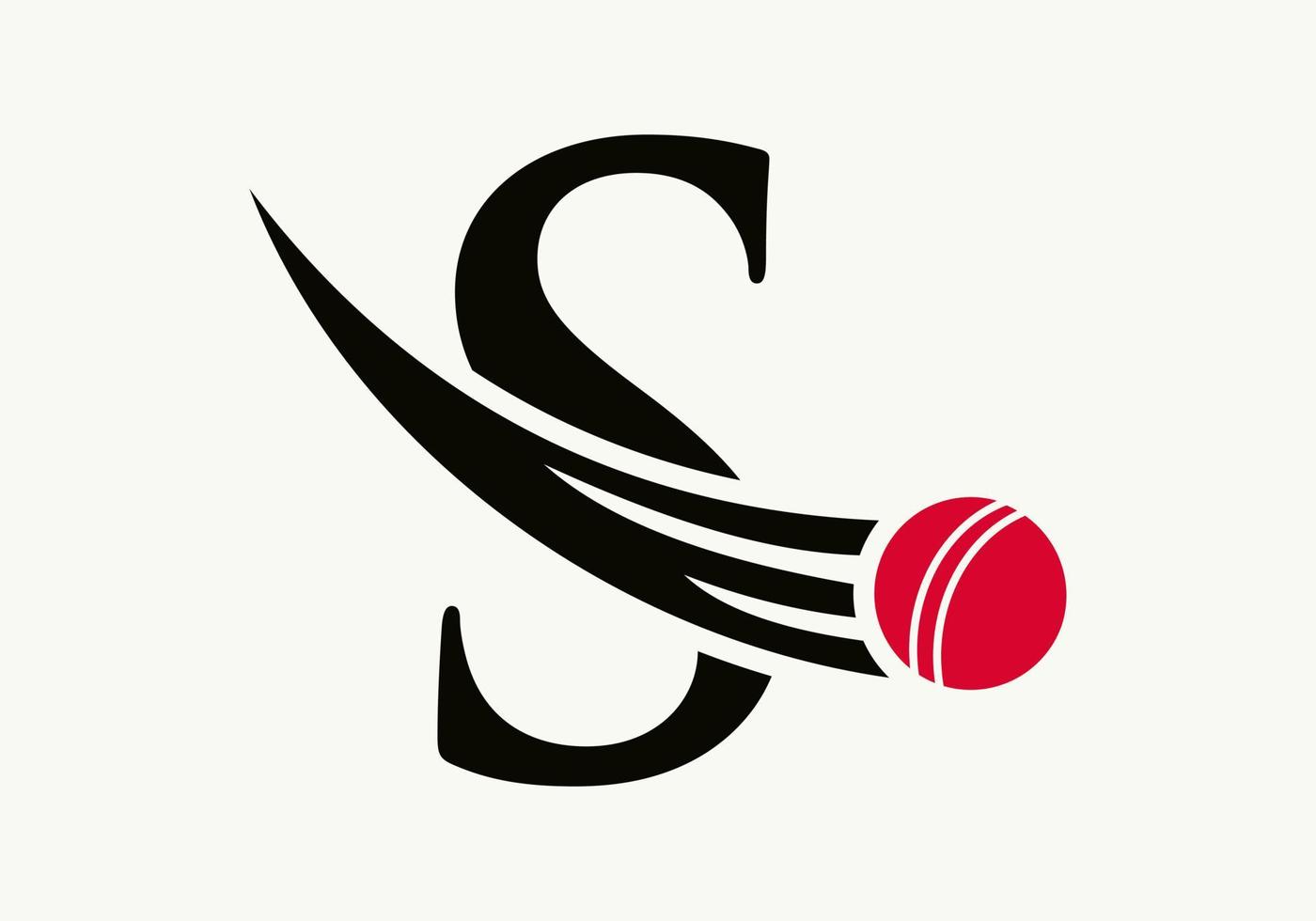 Buchstabe s Cricket-Logo-Konzept mit beweglichem Cricket-Ball-Symbol. Cricket-Sport-Logo-Symbol-Vektor-Vorlage vektor